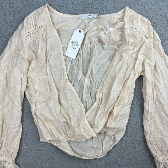 Lush Cream White Crop Top Crossover BOHO Blouse Womens Size Small - Picture 3 of 7